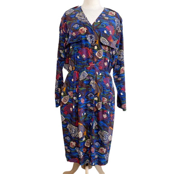 Vintage 90s Gillian tropical fish print dress - Picture 2 of 11